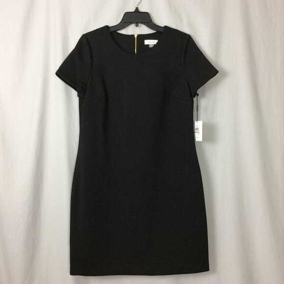 Calvin Klein Sheath Dress Embossed Floral Black 12 Career Academia NWT - Picture 1 of 6